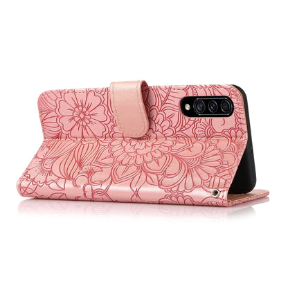 For Samsung Galaxy A30s Skin Feel Embossed Sunflower Horizontal Flip Leather Case with Holder & Card Slots & Wallet & Lanyard(Rose Gold) by buy2fix
