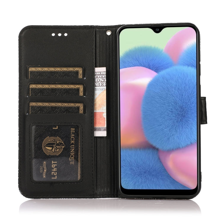 For Samsung Galaxy A30s Skin Feel Embossed Sunflower Horizontal Flip Leather Case with Holder & Card Slots & Wallet & Lanyard(Black) by buy2fix