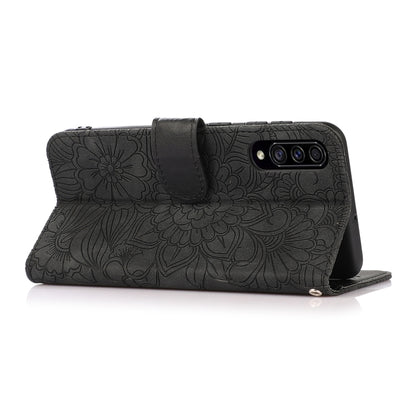 For Samsung Galaxy A30s Skin Feel Embossed Sunflower Horizontal Flip Leather Case with Holder & Card Slots & Wallet & Lanyard(Black) by buy2fix