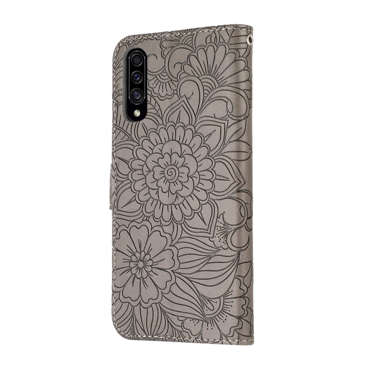 For Samsung Galaxy A30s Skin Feel Embossed Sunflower Horizontal Flip Leather Case with Holder & Card Slots & Wallet & Lanyard(Gray) - Galaxy Phone Cases by buy2fix | Online Shopping UK | buy2fix