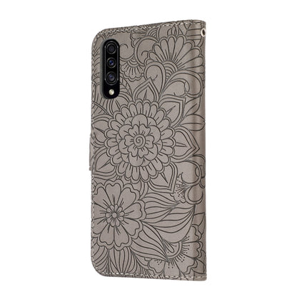 For Samsung Galaxy A30s Skin Feel Embossed Sunflower Horizontal Flip Leather Case with Holder & Card Slots & Wallet & Lanyard(Gray) - Galaxy Phone Cases by buy2fix | Online Shopping UK | buy2fix