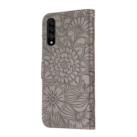 For Samsung Galaxy A30s Skin Feel Embossed Sunflower Horizontal Flip Leather Case with Holder & Card Slots & Wallet & Lanyard(Gray) by buy2fix
