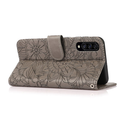 For Samsung Galaxy A30s Skin Feel Embossed Sunflower Horizontal Flip Leather Case with Holder & Card Slots & Wallet & Lanyard(Gray) - Galaxy Phone Cases by buy2fix | Online Shopping UK | buy2fix