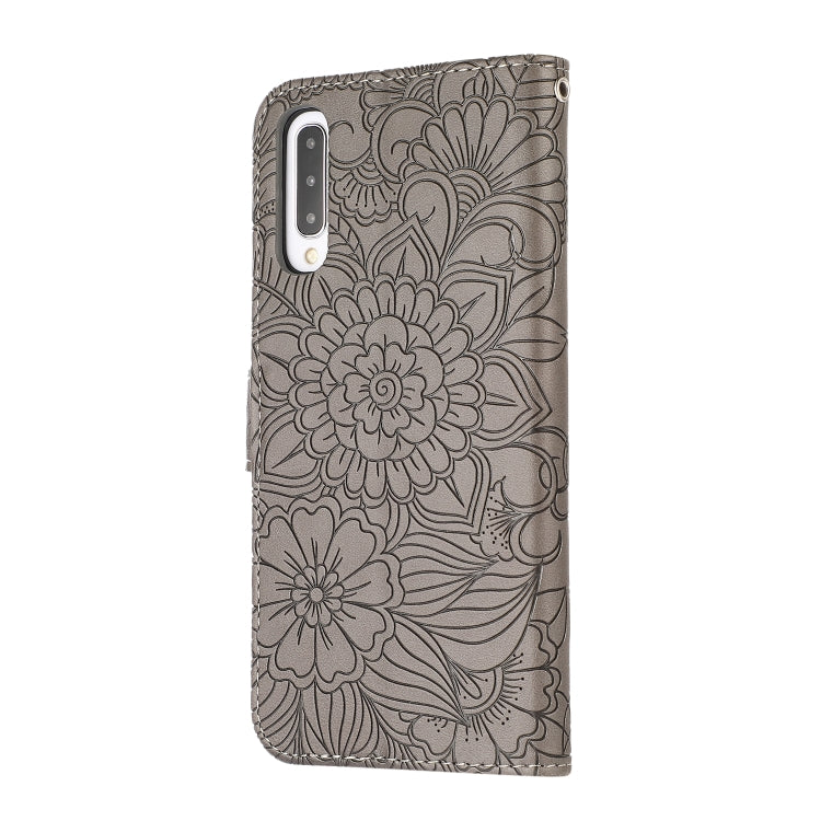 For Samsung Galaxy A50s Skin Feel Embossed Sunflower Horizontal Flip Leather Case with Holder & Card Slots & Wallet & Lanyard(Gray) - Galaxy Phone Cases by buy2fix | Online Shopping UK | buy2fix