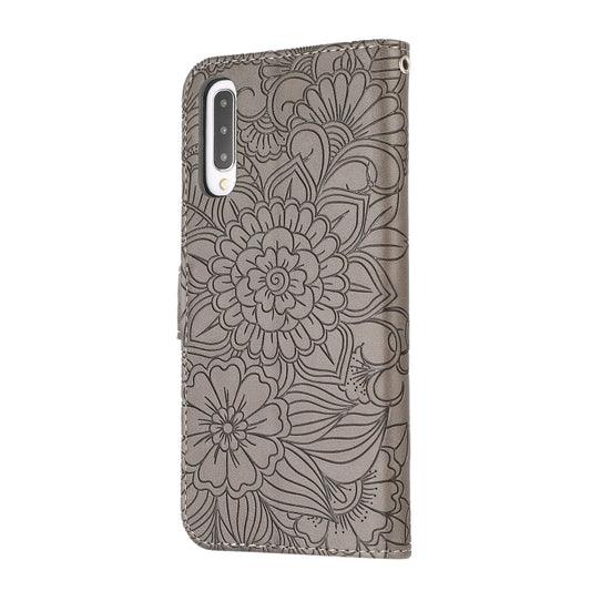 For Samsung Galaxy A50s Skin Feel Embossed Sunflower Horizontal Flip Leather Case with Holder & Card Slots & Wallet & Lanyard(Gray) by buy2fix