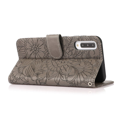 For Samsung Galaxy A50s Skin Feel Embossed Sunflower Horizontal Flip Leather Case with Holder & Card Slots & Wallet & Lanyard(Gray) - Galaxy Phone Cases by buy2fix | Online Shopping UK | buy2fix