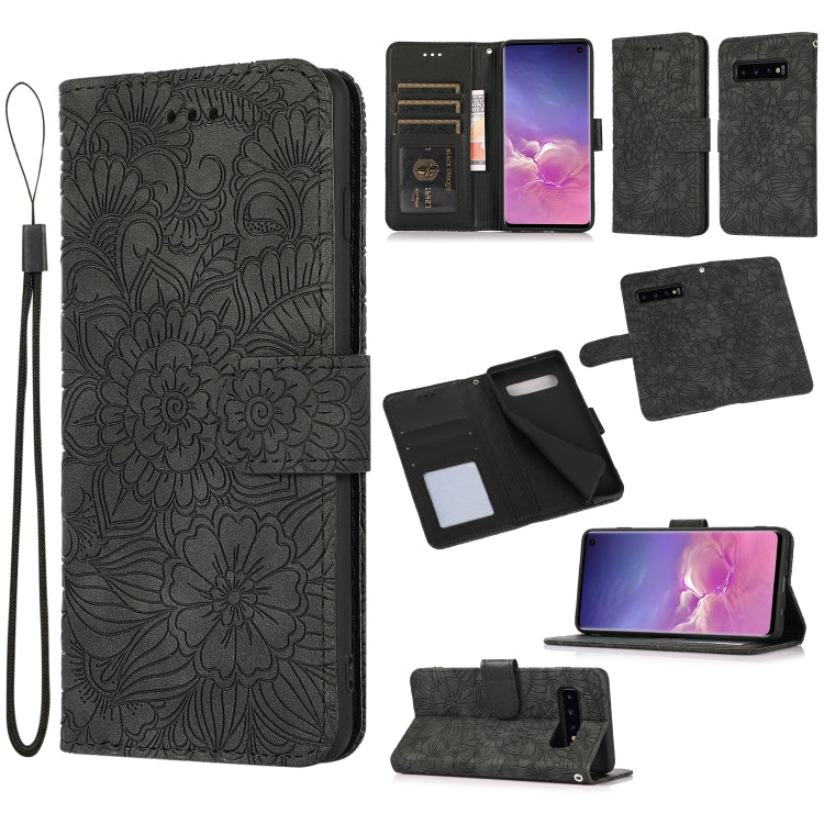 For Samsung Galaxy S10+ Skin Feel Embossed Sunflower Horizontal Flip Leather Case with Holder & Card Slots & Wallet & Lanyard(Black) by buy2fix