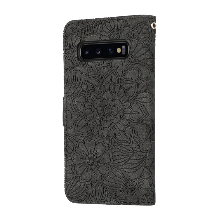 For Samsung Galaxy S10+ Skin Feel Embossed Sunflower Horizontal Flip Leather Case with Holder & Card Slots & Wallet & Lanyard(Black) by buy2fix