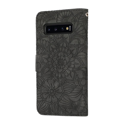 For Samsung Galaxy S10+ Skin Feel Embossed Sunflower Horizontal Flip Leather Case with Holder & Card Slots & Wallet & Lanyard(Black) by buy2fix