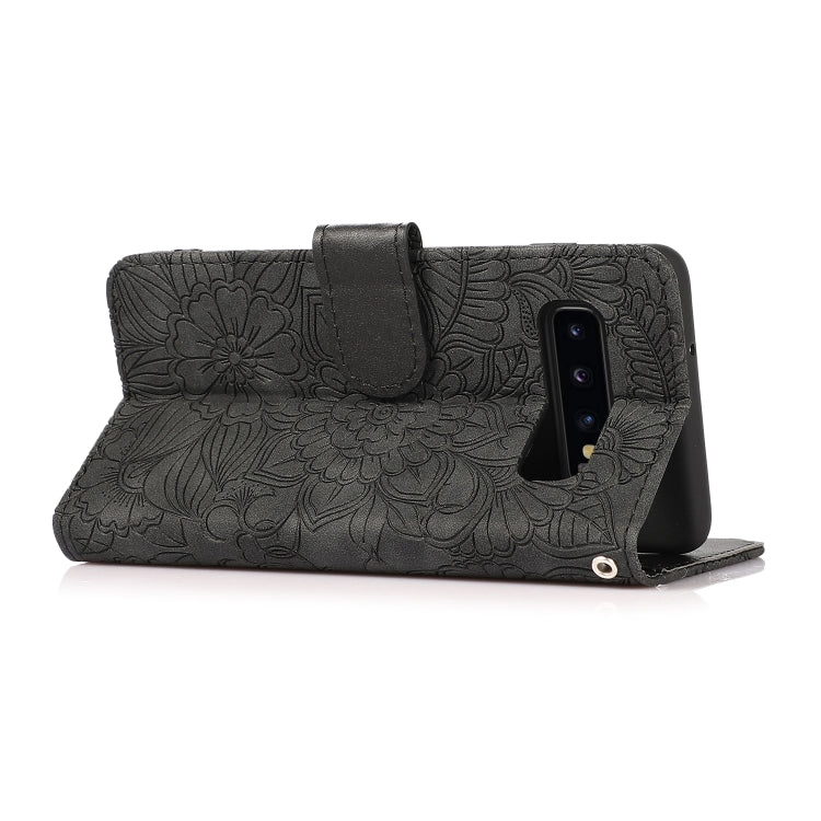For Samsung Galaxy S10+ Skin Feel Embossed Sunflower Horizontal Flip Leather Case with Holder & Card Slots & Wallet & Lanyard(Black) by buy2fix