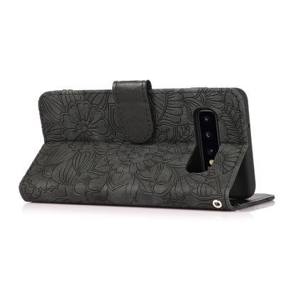 For Samsung Galaxy S10+ Skin Feel Embossed Sunflower Horizontal Flip Leather Case with Holder & Card Slots & Wallet & Lanyard(Black) by buy2fix