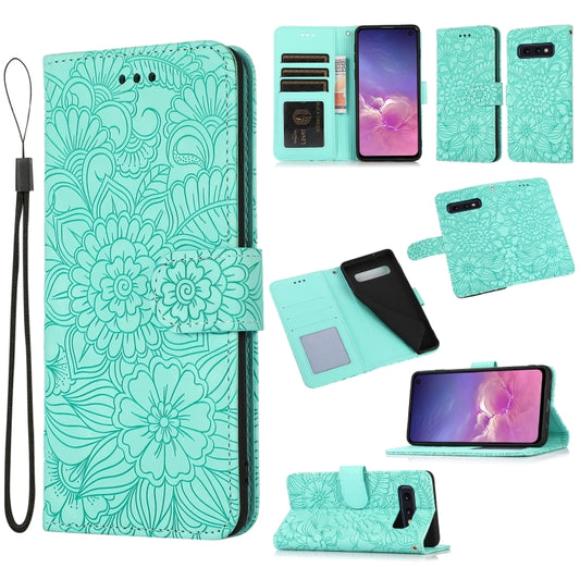 For Samsung Galaxy S10e Skin Feel Embossed Sunflower Horizontal Flip Leather Case with Holder & Card Slots & Wallet & Lanyard(Green) by buy2fix
