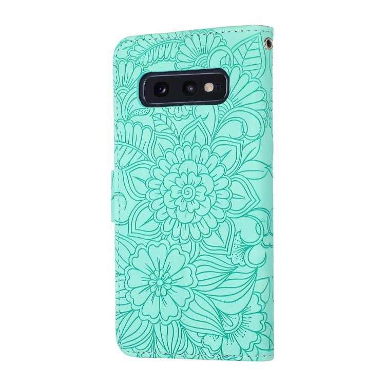 For Samsung Galaxy S10e Skin Feel Embossed Sunflower Horizontal Flip Leather Case with Holder & Card Slots & Wallet & Lanyard(Green) by buy2fix
