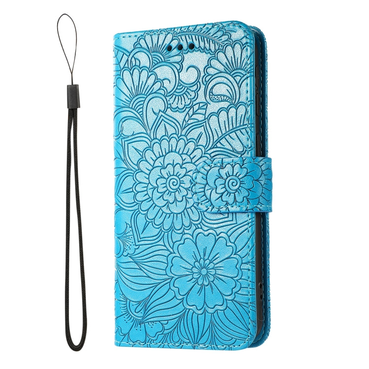 For Samsung Galaxy A40 Skin Feel Embossed Sunflower Horizontal Flip Leather Case with Holder & Card Slots & Wallet & Lanyard(Blue) - Galaxy Phone Cases by buy2fix | Online Shopping UK | buy2fix