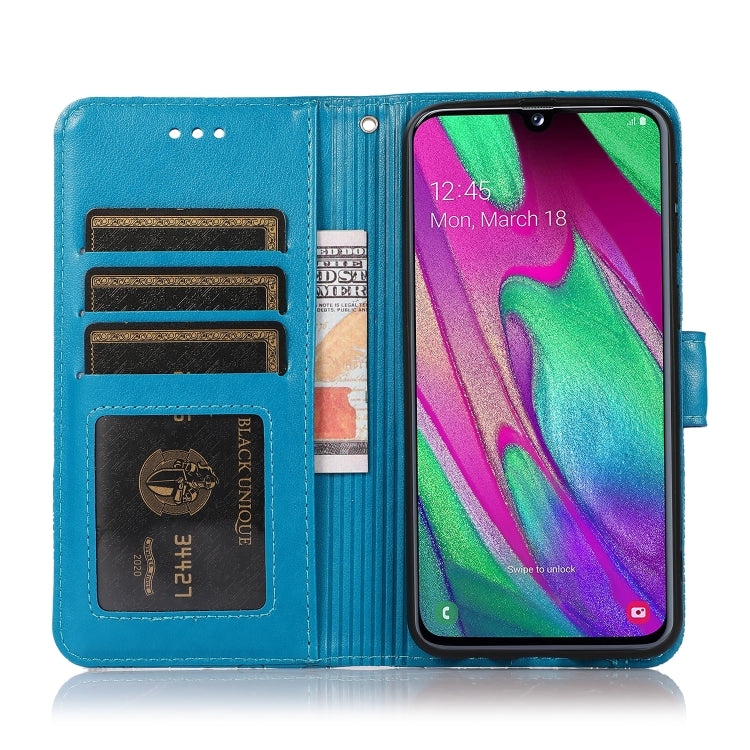 For Samsung Galaxy A40 Skin Feel Embossed Sunflower Horizontal Flip Leather Case with Holder & Card Slots & Wallet & Lanyard(Blue) - Galaxy Phone Cases by buy2fix | Online Shopping UK | buy2fix