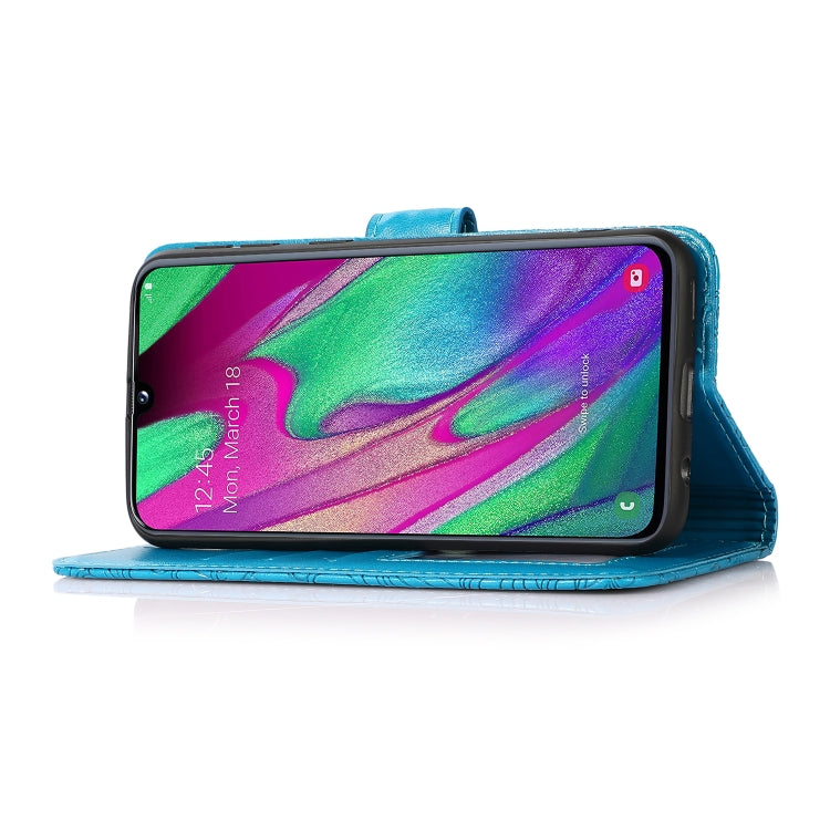 For Samsung Galaxy A40 Skin Feel Embossed Sunflower Horizontal Flip Leather Case with Holder & Card Slots & Wallet & Lanyard(Blue) - Galaxy Phone Cases by buy2fix | Online Shopping UK | buy2fix