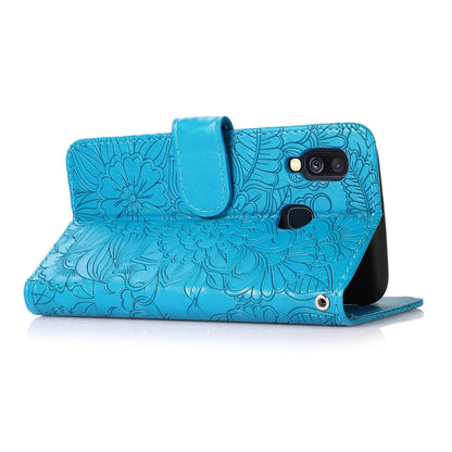 For Samsung Galaxy A40 Skin Feel Embossed Sunflower Horizontal Flip Leather Case with Holder & Card Slots & Wallet & Lanyard(Blue) - Galaxy Phone Cases by buy2fix | Online Shopping UK | buy2fix