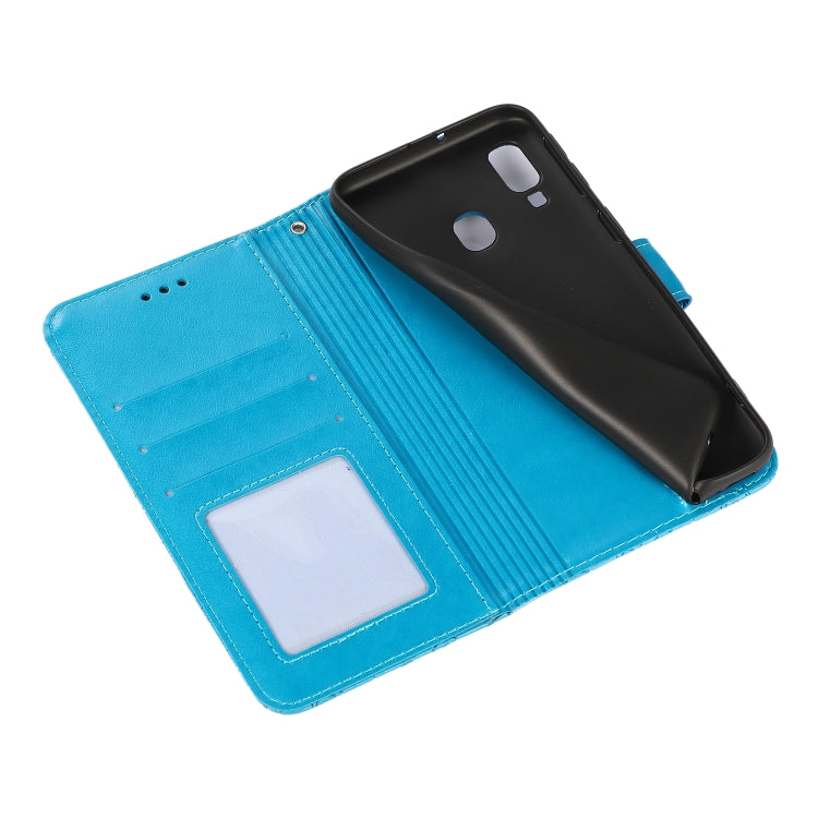 For Samsung Galaxy A40 Skin Feel Embossed Sunflower Horizontal Flip Leather Case with Holder & Card Slots & Wallet & Lanyard(Blue) - Galaxy Phone Cases by buy2fix | Online Shopping UK | buy2fix