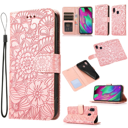For Samsung Galaxy A40 Skin Feel Embossed Sunflower Horizontal Flip Leather Case with Holder & Card Slots & Wallet & Lanyard(Rose Gold) by buy2fix