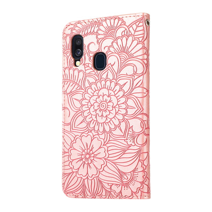 For Samsung Galaxy A40 Skin Feel Embossed Sunflower Horizontal Flip Leather Case with Holder & Card Slots & Wallet & Lanyard(Rose Gold) by buy2fix