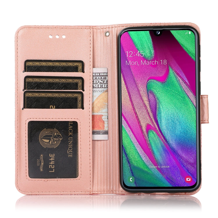 For Samsung Galaxy A40 Skin Feel Embossed Sunflower Horizontal Flip Leather Case with Holder & Card Slots & Wallet & Lanyard(Rose Gold) by buy2fix