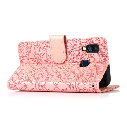 For Samsung Galaxy A40 Skin Feel Embossed Sunflower Horizontal Flip Leather Case with Holder & Card Slots & Wallet & Lanyard(Rose Gold) by buy2fix