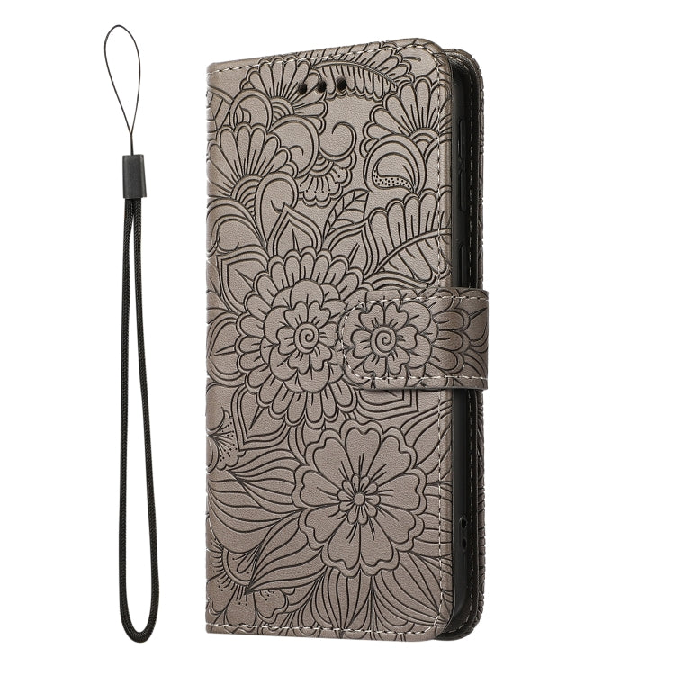 For Samsung Galaxy A40 Skin Feel Embossed Sunflower Horizontal Flip Leather Case with Holder & Card Slots & Wallet & Lanyard(Gray) by buy2fix