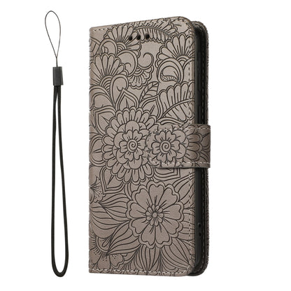 For Samsung Galaxy A40 Skin Feel Embossed Sunflower Horizontal Flip Leather Case with Holder & Card Slots & Wallet & Lanyard(Gray) by buy2fix