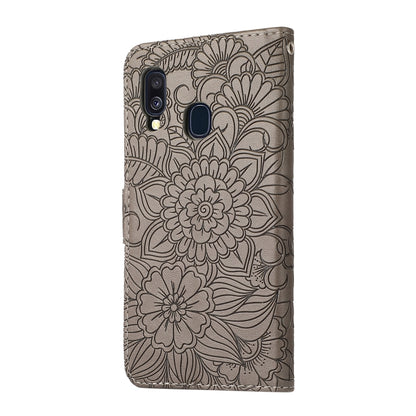 For Samsung Galaxy A40 Skin Feel Embossed Sunflower Horizontal Flip Leather Case with Holder & Card Slots & Wallet & Lanyard(Gray) by buy2fix