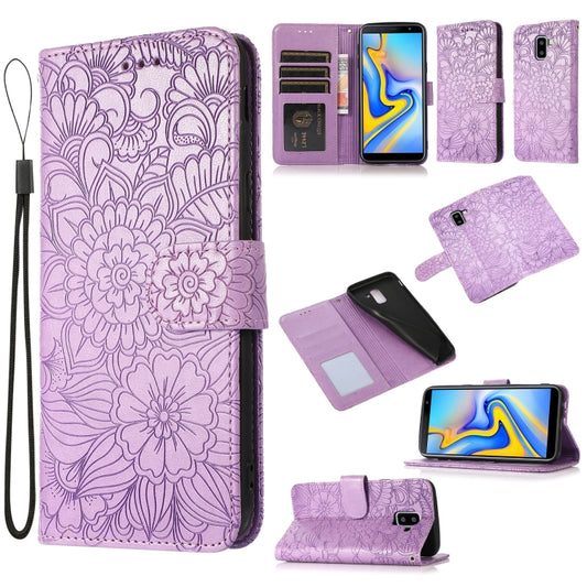 For Samsung Galaxy J6 Skin Feel Embossed Sunflower Horizontal Flip Leather Case with Holder & Card Slots & Wallet & Lanyard(Purple) by buy2fix