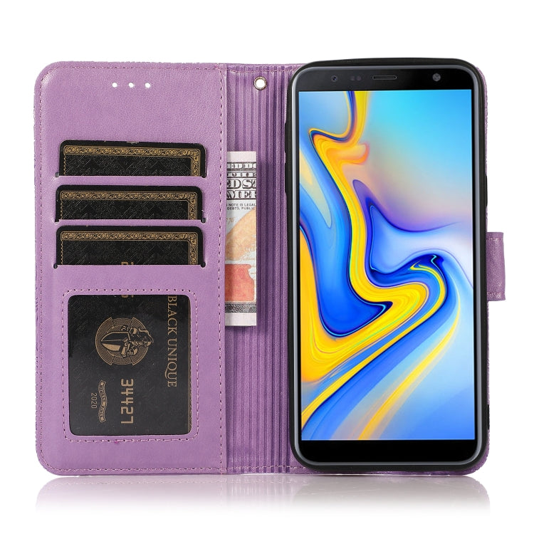 For Samsung Galaxy J6 Skin Feel Embossed Sunflower Horizontal Flip Leather Case with Holder & Card Slots & Wallet & Lanyard(Purple) by buy2fix