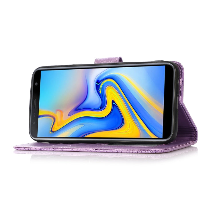 For Samsung Galaxy J6 Skin Feel Embossed Sunflower Horizontal Flip Leather Case with Holder & Card Slots & Wallet & Lanyard(Purple) by buy2fix