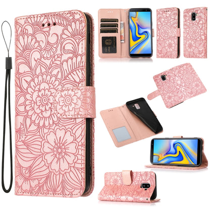 For Samsung Galaxy J6 Skin Feel Embossed Sunflower Horizontal Flip Leather Case with Holder & Card Slots & Wallet & Lanyard(Rose Gold) by buy2fix