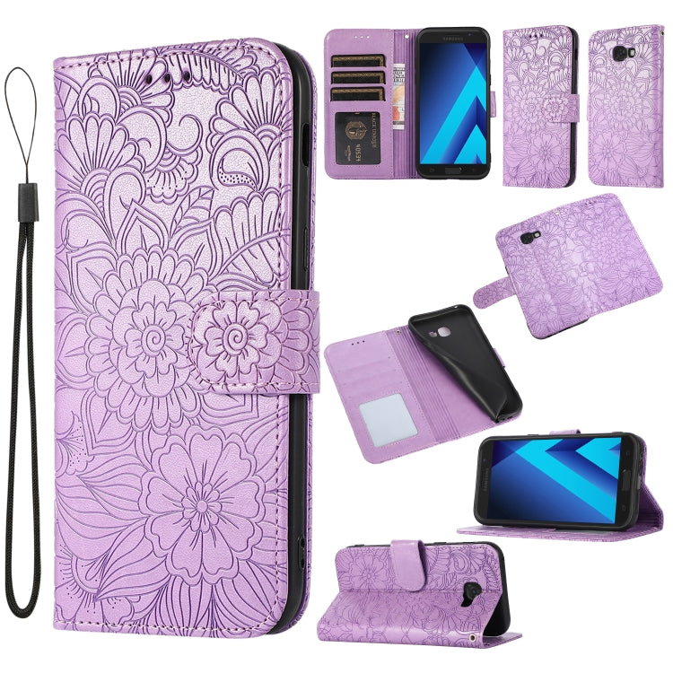 For Samsung Galaxy A5 (2017) Skin Feel Embossed Sunflower Horizontal Flip Leather Case with Holder & Card Slots & Wallet & Lanyard(Purple) by buy2fix