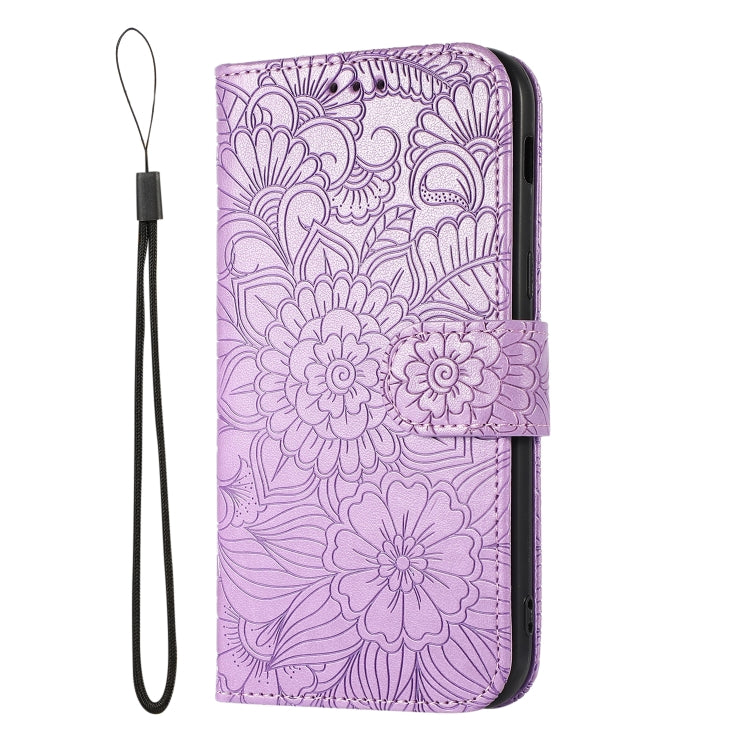For Samsung Galaxy A5 (2017) Skin Feel Embossed Sunflower Horizontal Flip Leather Case with Holder & Card Slots & Wallet & Lanyard(Purple) by buy2fix