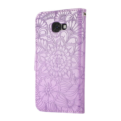 For Samsung Galaxy A5 (2017) Skin Feel Embossed Sunflower Horizontal Flip Leather Case with Holder & Card Slots & Wallet & Lanyard(Purple) by buy2fix
