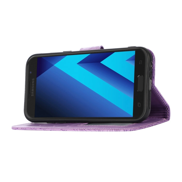 For Samsung Galaxy A5 (2017) Skin Feel Embossed Sunflower Horizontal Flip Leather Case with Holder & Card Slots & Wallet & Lanyard(Purple) by buy2fix