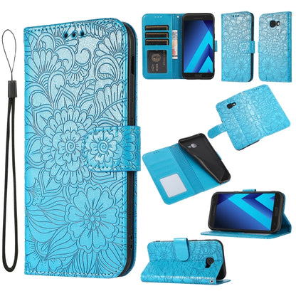 For Samsung Galaxy A5 (2017) Skin Feel Embossed Sunflower Horizontal Flip Leather Case with Holder & Card Slots & Wallet & Lanyard(Blue) by buy2fix