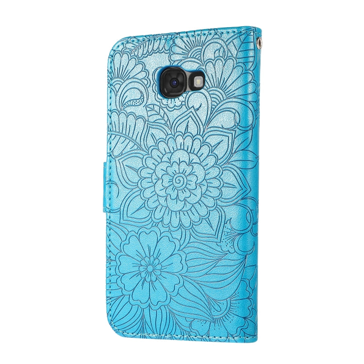 For Samsung Galaxy A5 (2017) Skin Feel Embossed Sunflower Horizontal Flip Leather Case with Holder & Card Slots & Wallet & Lanyard(Blue) by buy2fix