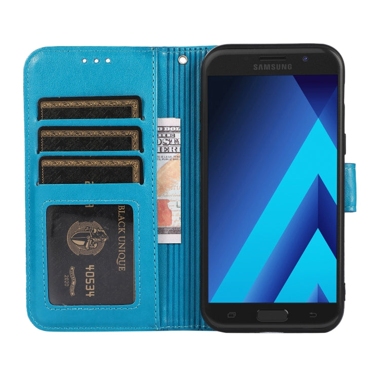For Samsung Galaxy A5 (2017) Skin Feel Embossed Sunflower Horizontal Flip Leather Case with Holder & Card Slots & Wallet & Lanyard(Blue) by buy2fix