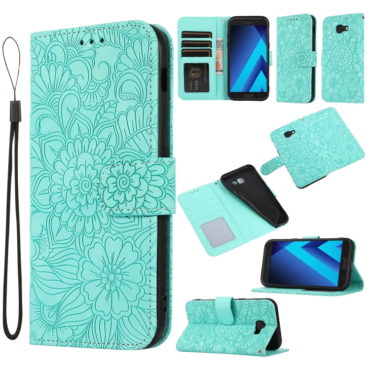 For Samsung Galaxy A5 (2017) Skin Feel Embossed Sunflower Horizontal Flip Leather Case with Holder & Card Slots & Wallet & Lanyard(Green) - Galaxy Phone Cases by buy2fix | Online Shopping UK | buy2fix