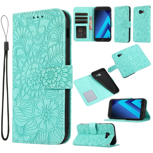 For Samsung Galaxy A5 (2017) Skin Feel Embossed Sunflower Horizontal Flip Leather Case with Holder & Card Slots & Wallet & Lanyard(Green) - Galaxy Phone Cases by buy2fix | Online Shopping UK | buy2fix