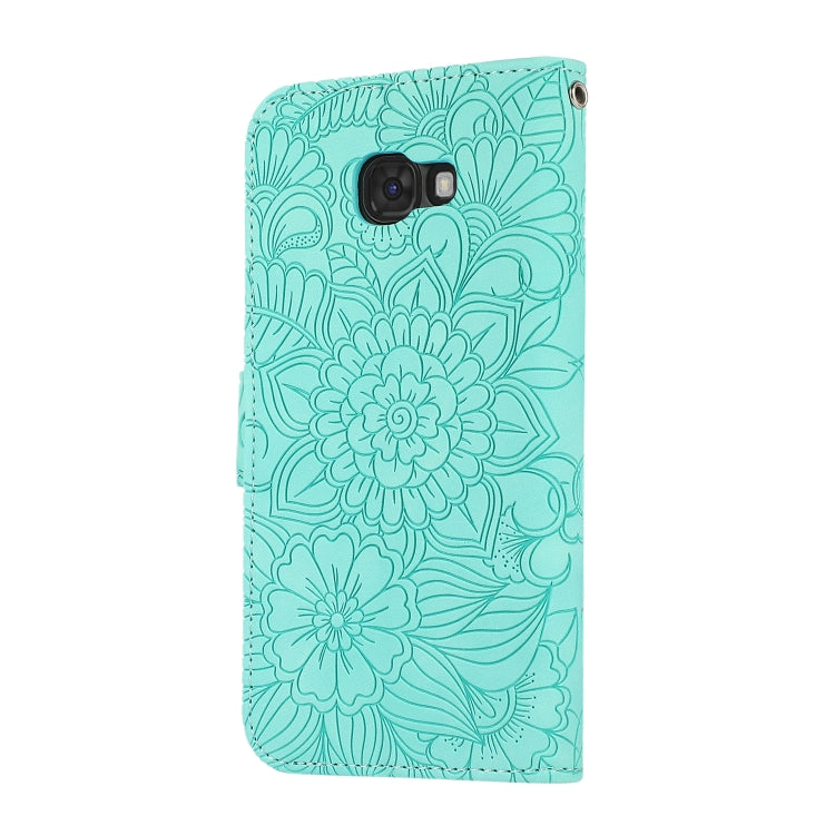 For Samsung Galaxy A5 (2017) Skin Feel Embossed Sunflower Horizontal Flip Leather Case with Holder & Card Slots & Wallet & Lanyard(Green) - Galaxy Phone Cases by buy2fix | Online Shopping UK | buy2fix