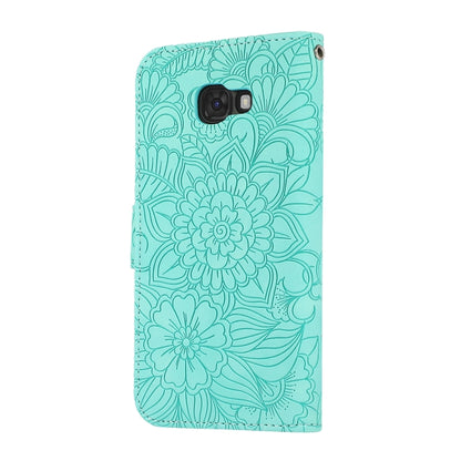 For Samsung Galaxy A5 (2017) Skin Feel Embossed Sunflower Horizontal Flip Leather Case with Holder & Card Slots & Wallet & Lanyard(Green) - Galaxy Phone Cases by buy2fix | Online Shopping UK | buy2fix