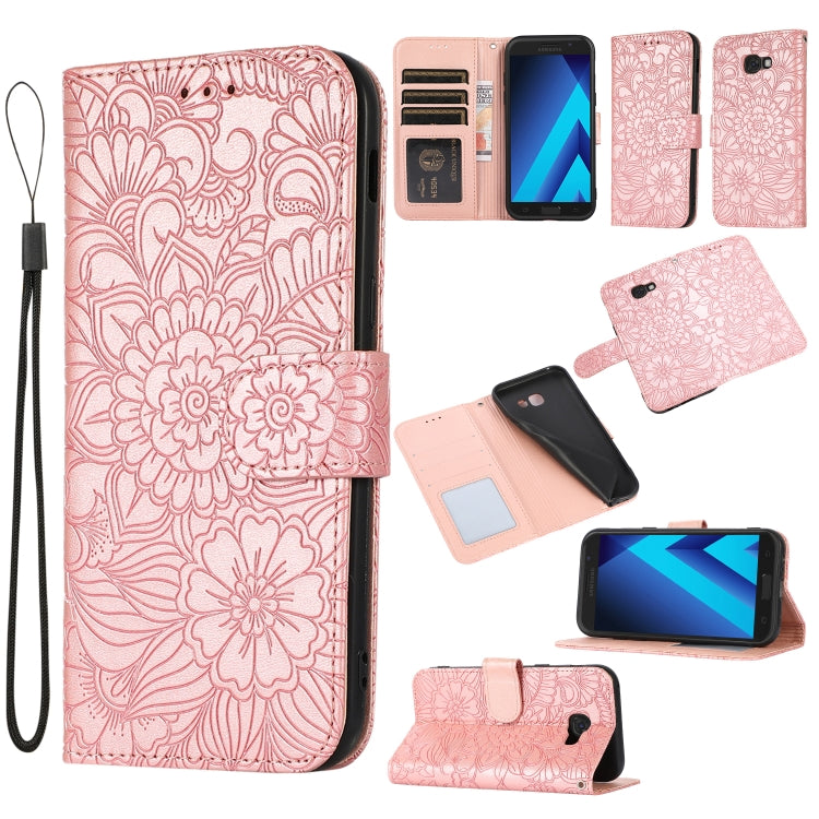 For Samsung Galaxy A5 (2017) Skin Feel Embossed Sunflower Horizontal Flip Leather Case with Holder & Card Slots & Wallet & Lanyard(Rose Gold) by buy2fix