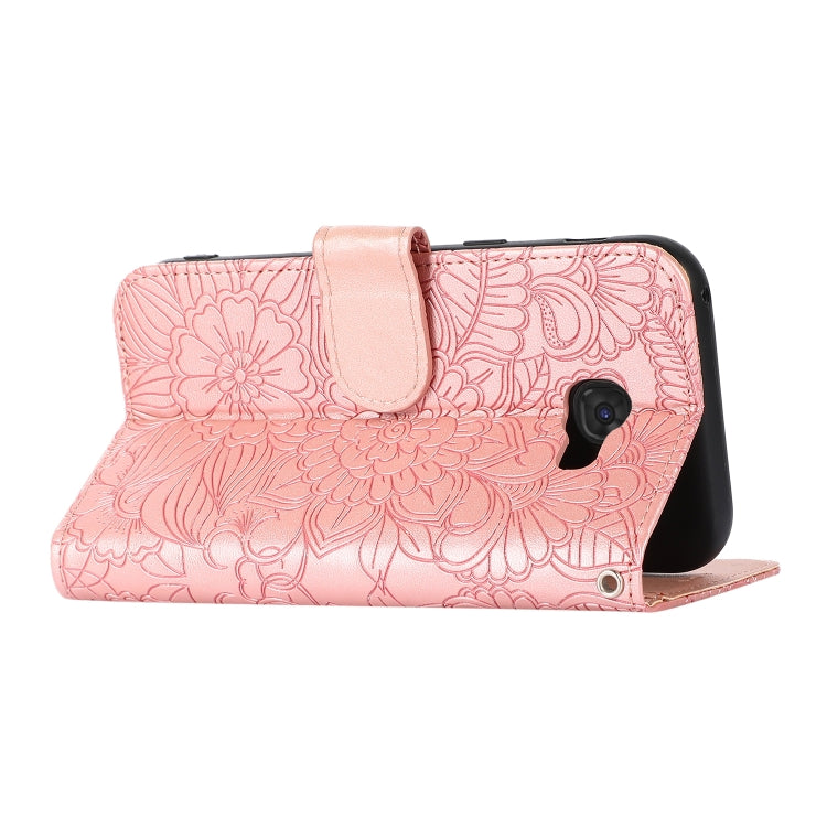 For Samsung Galaxy A5 (2017) Skin Feel Embossed Sunflower Horizontal Flip Leather Case with Holder & Card Slots & Wallet & Lanyard(Rose Gold) by buy2fix