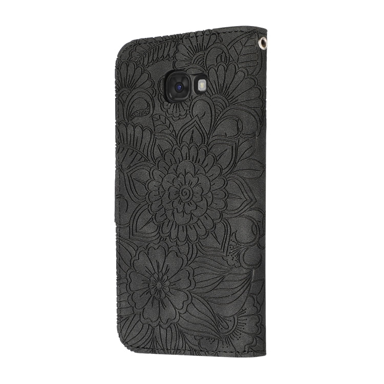 For Samsung Galaxy A5 (2017) Skin Feel Embossed Sunflower Horizontal Flip Leather Case with Holder & Card Slots & Wallet & Lanyard(Black) by buy2fix