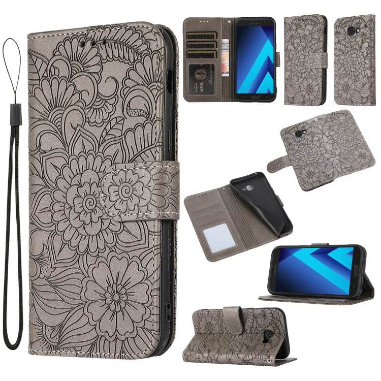 For Samsung Galaxy A5 (2017) Skin Feel Embossed Sunflower Horizontal Flip Leather Case with Holder & Card Slots & Wallet & Lanyard(Gray) by buy2fix