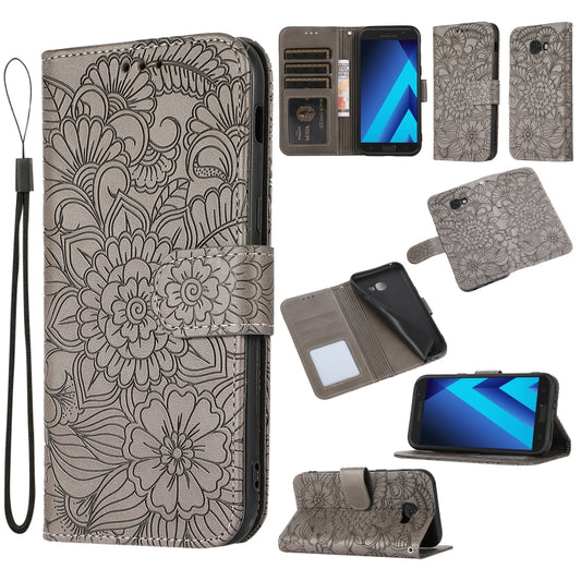 For Samsung Galaxy A5 (2017) Skin Feel Embossed Sunflower Horizontal Flip Leather Case with Holder & Card Slots & Wallet & Lanyard(Gray) by buy2fix