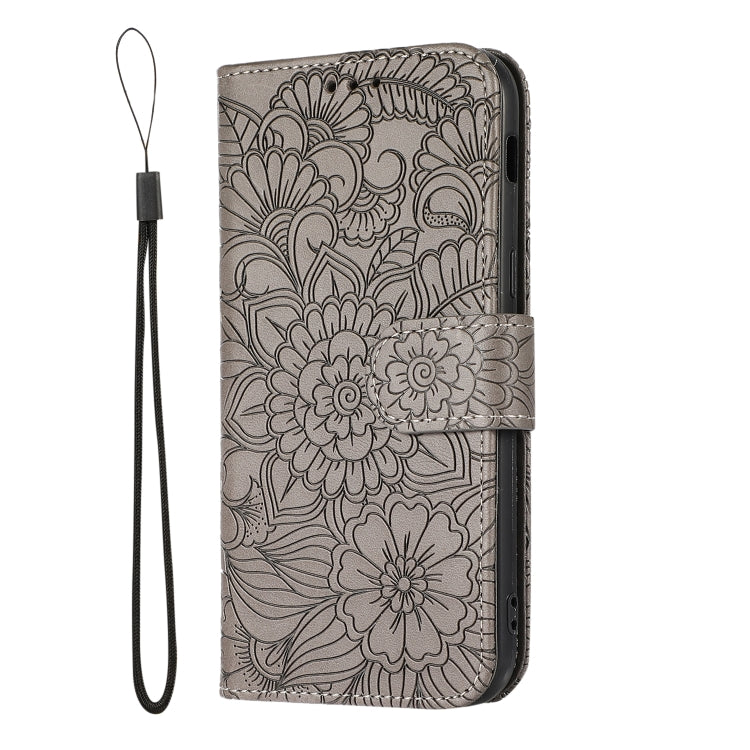 For Samsung Galaxy A5 (2017) Skin Feel Embossed Sunflower Horizontal Flip Leather Case with Holder & Card Slots & Wallet & Lanyard(Gray) by buy2fix